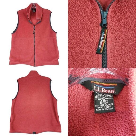 LL Bean Fleece Vest Mens Medium Red Sleeveless Collared Full Zip Fleece - Picture 1 of 8